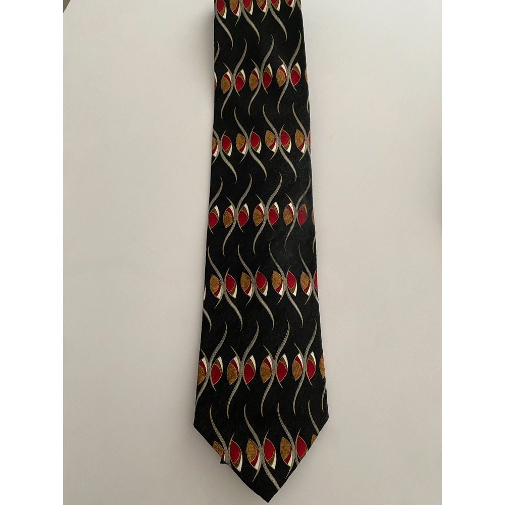 Repp‎ Ltd Mens Silk Tie Black Red Gold Abstract Geometric Jacquard X-Long 4 Inch